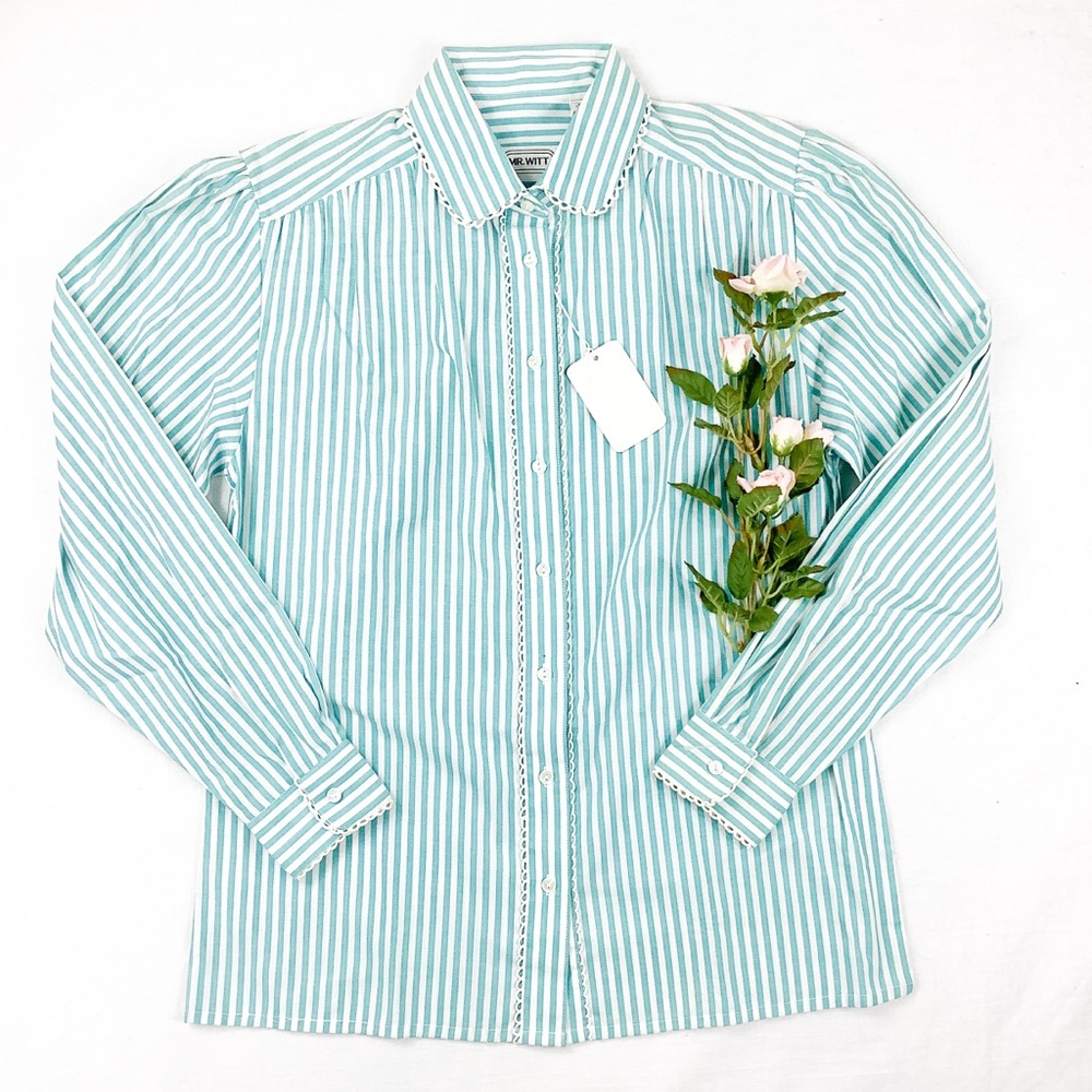 NWT vintage turquoise striped button up blouse